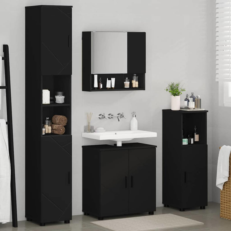 Set de mobilier pentru baie 4 buc. Negru 61 x 35 x 64 cm