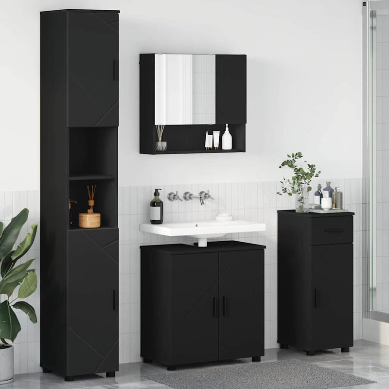 Set de mobilier pentru baie 4 buc. Negru 61 x 35 x 64 cm