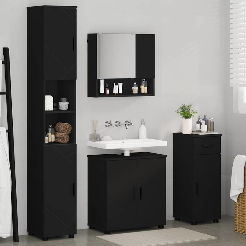 Set de mobilier pentru baie 4 buc. Negru 61 x 35 x 64 cm