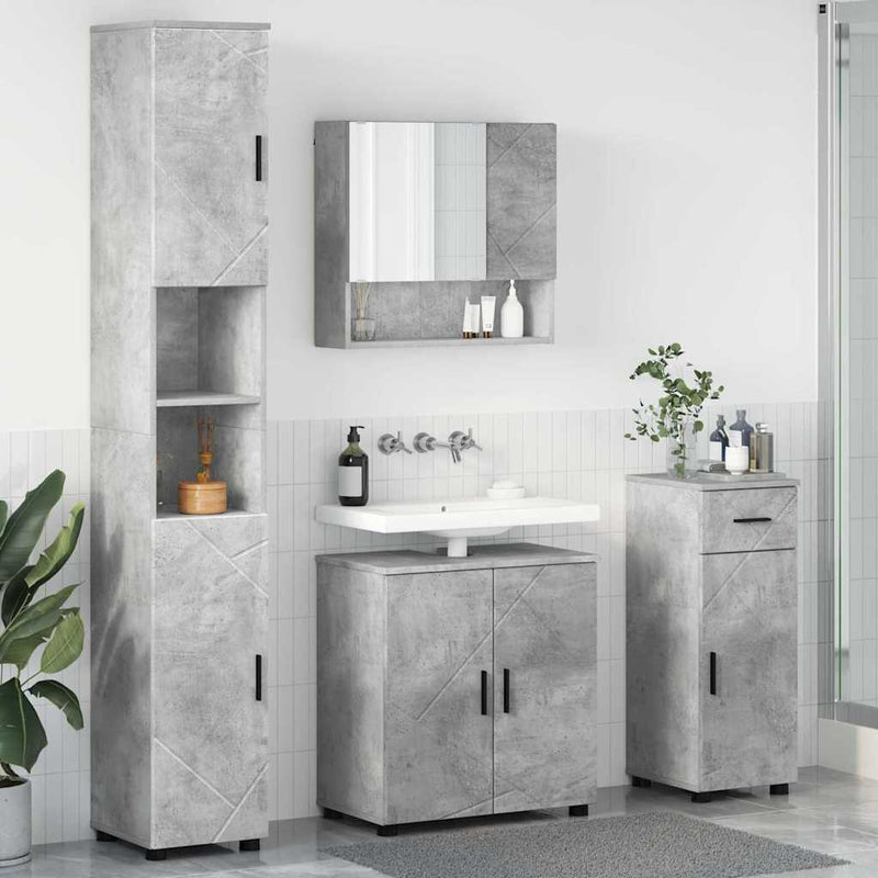 Set de mobilier pentru baie 4 buc. Gri din beton