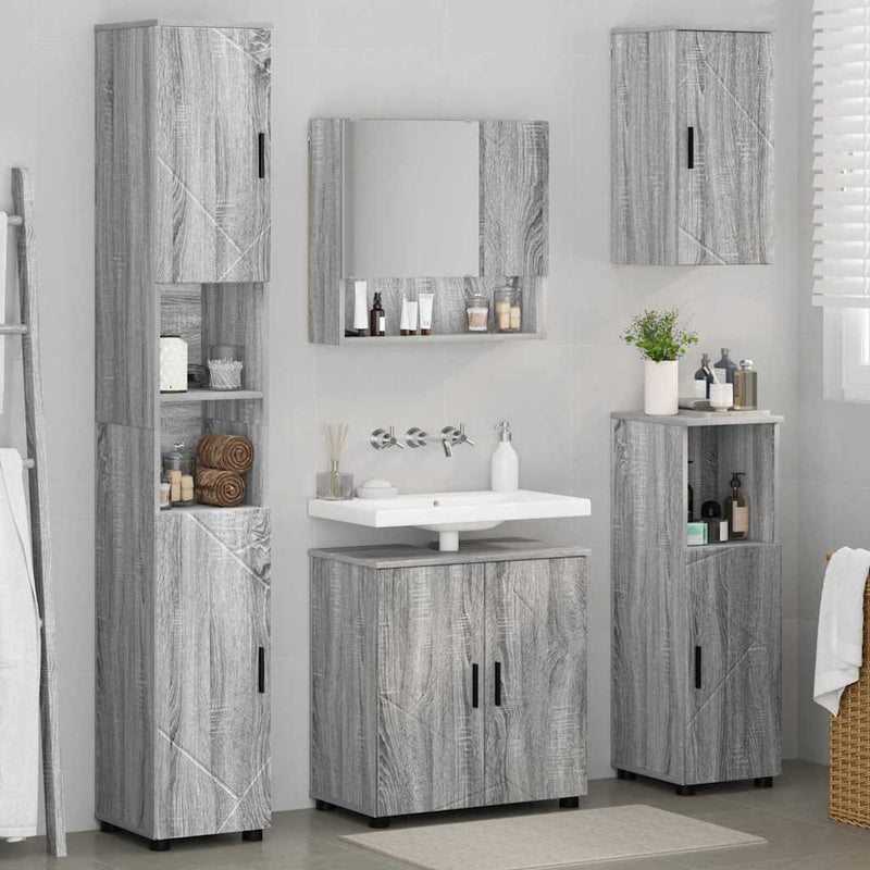 Set de mobilier pentru baie 5 buc. Gri Sonoma 61 x 35 x 64 cm