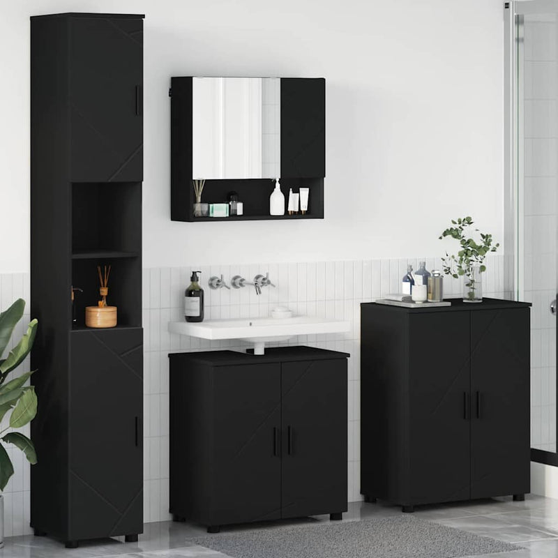 Set de mobilier pentru baie 4 buc. Negru 61 x 35 x 64 cm