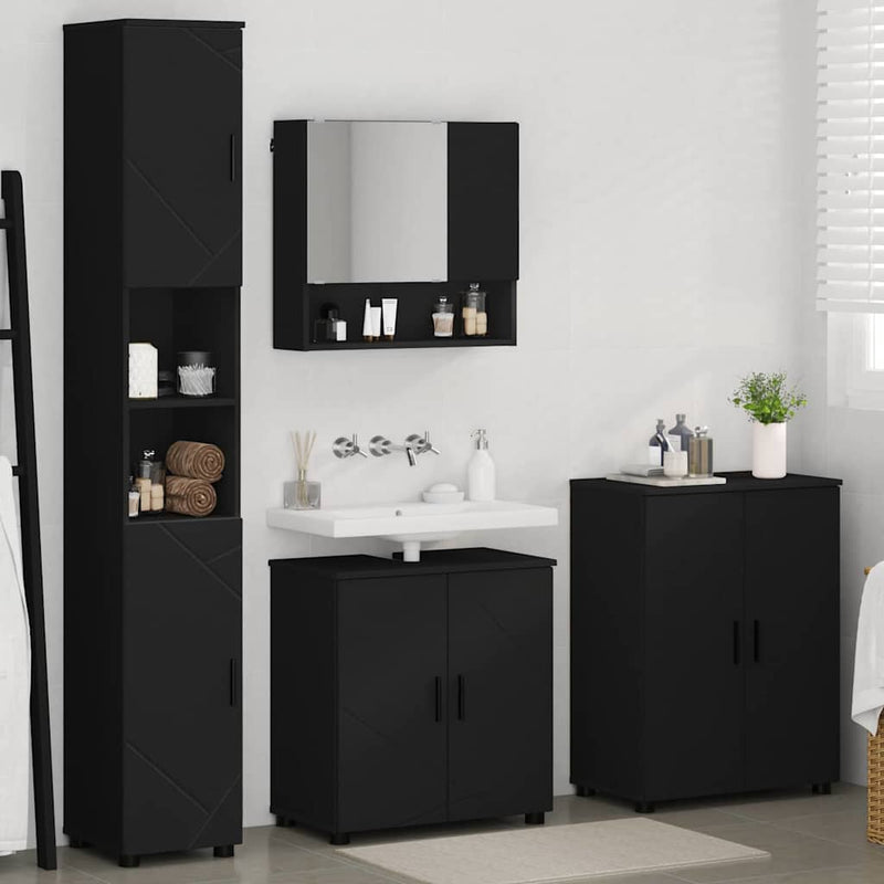 Set de mobilier pentru baie 4 buc. Negru 61 x 35 x 64 cm