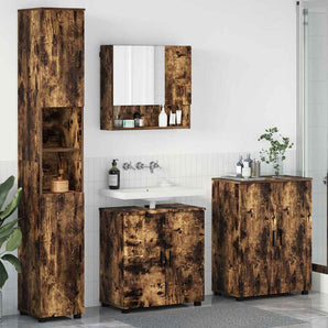Set de mobilier pentru baie 4 buc. Stejar fumuriu