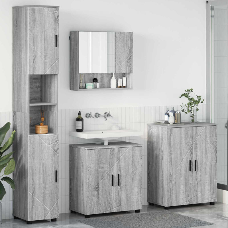Set de mobilier pentru baie 4 buc. Gri Sonoma 61 x 35 x 64 cm