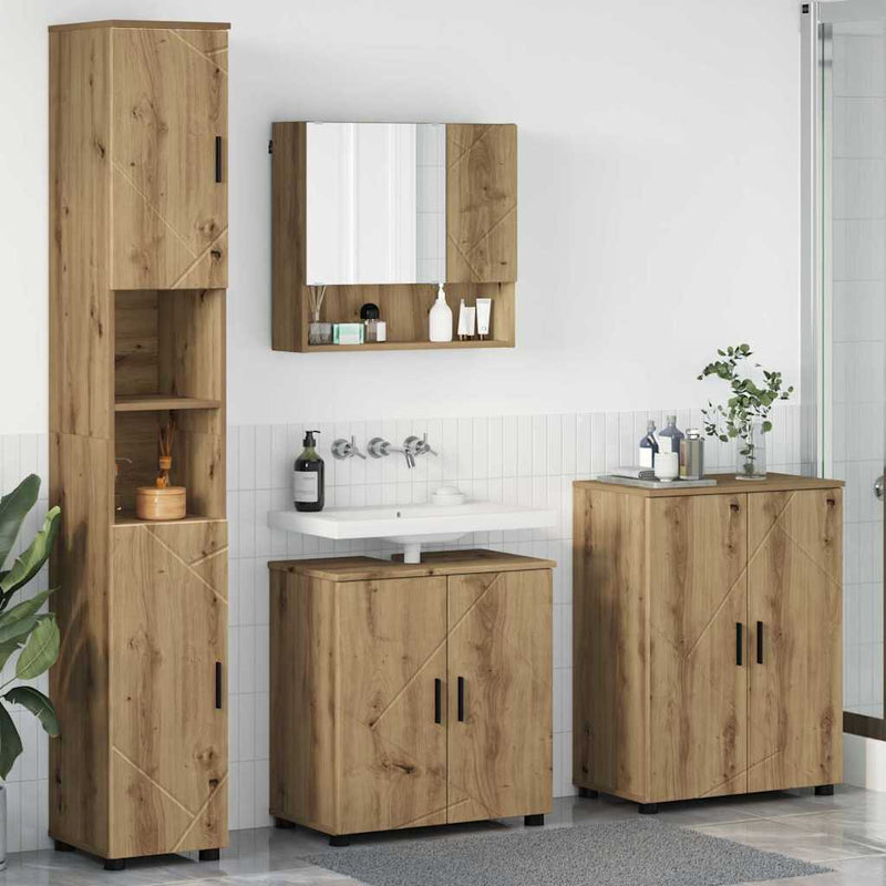 Set de mobilier pentru baie 4 buc. Stejar Artizanal