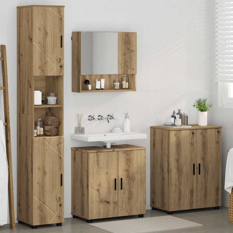 Set de mobilier pentru baie 4 buc. Stejar Artizanal
