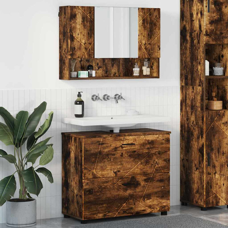 Set de mobilier pentru baie 2 buc. Stejar fumuriu