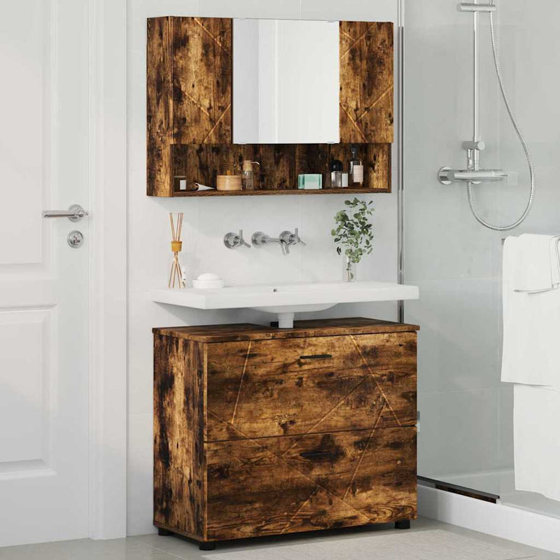 Set de mobilier pentru baie 2 buc. Stejar fumuriu