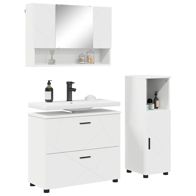 Set de mobilier pentru baie 3 buc. Alb Lemn aranjat și metal