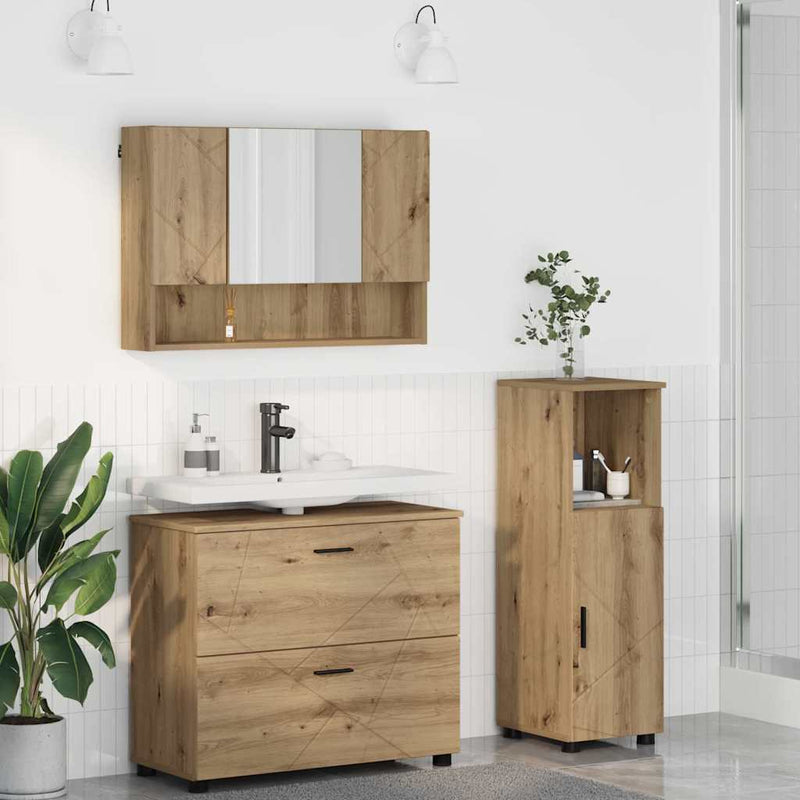 Set de mobilier pentru baie 3 buc. Stejar Artizanal