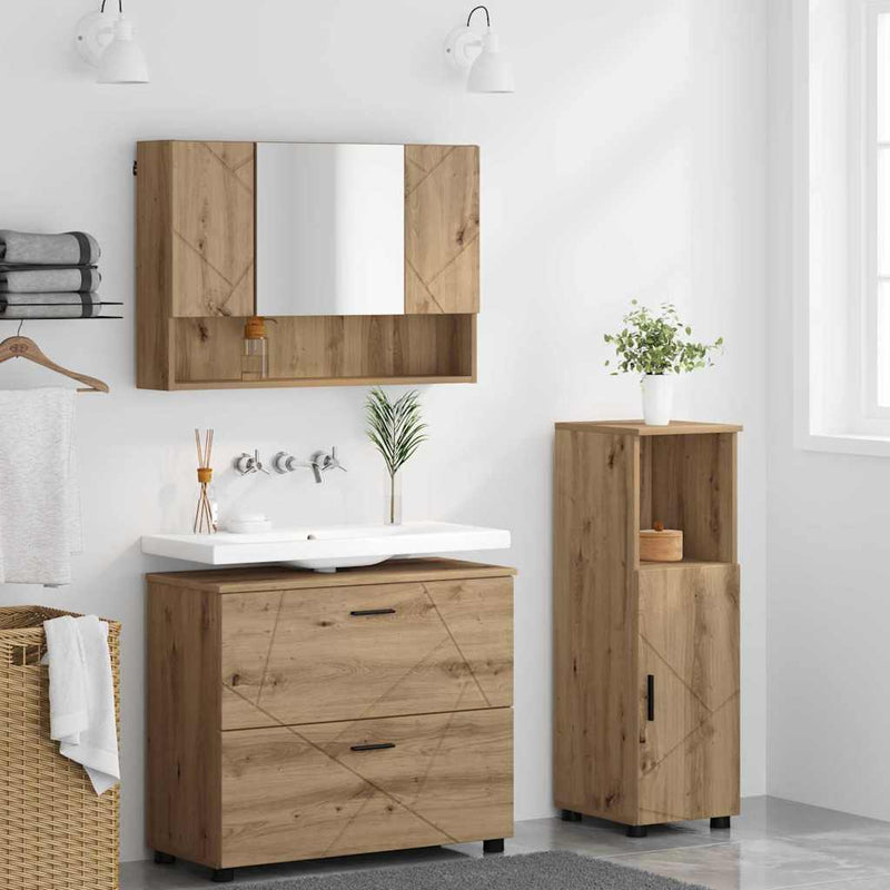 Set de mobilier pentru baie 3 buc. Stejar Artizanal