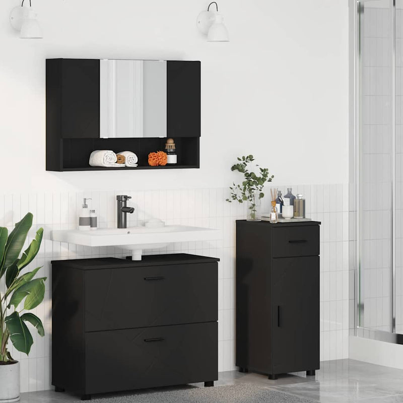 Set de mobilier pentru baie 3 buc. Negru 76,5 x 35 x 64 cm