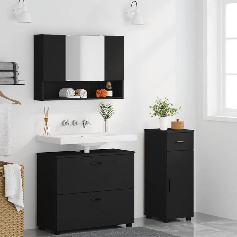 Set de mobilier pentru baie 3 buc. Negru 76,5 x 35 x 64 cm
