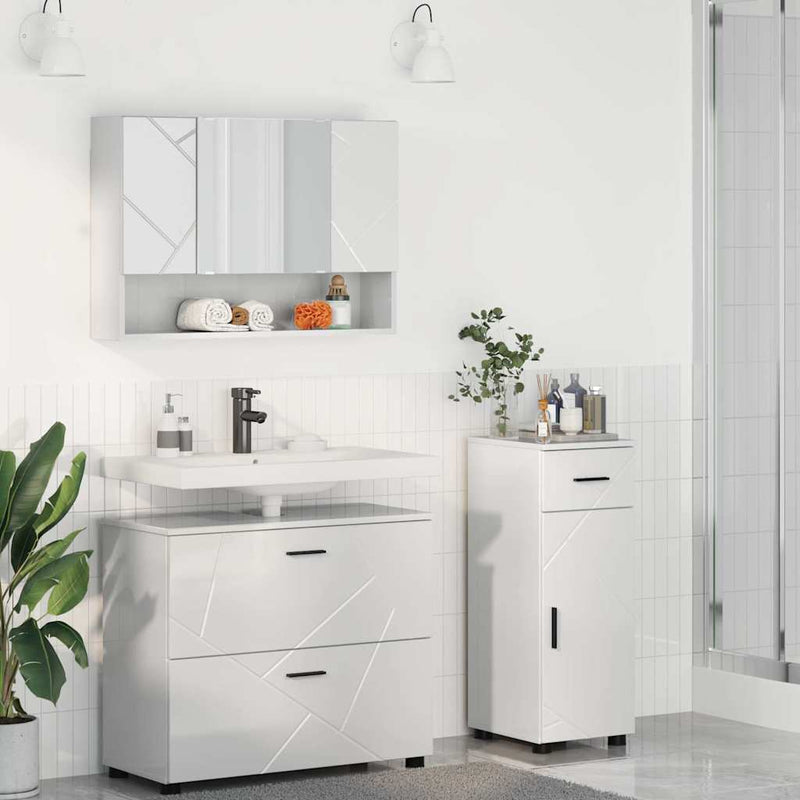 Set de mobilier pentru baie 3 buc. Alb lucios 76,5 x 35 x 64 cm