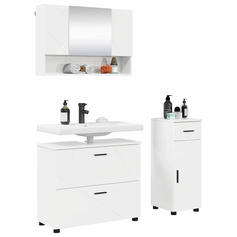 Set de mobilier pentru baie 3 buc. Alb lucios 76,5 x 35 x 64 cm