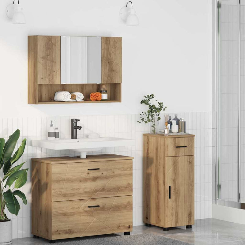 Set de mobilier pentru baie 3 buc. Stejar Artizanal