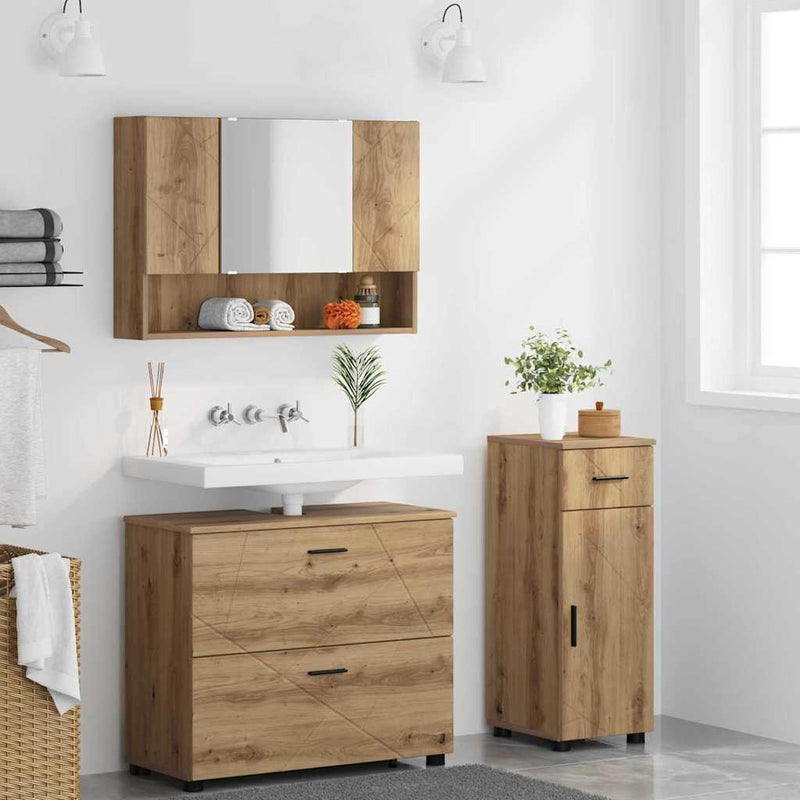 Set de mobilier pentru baie 3 buc. Stejar Artizanal
