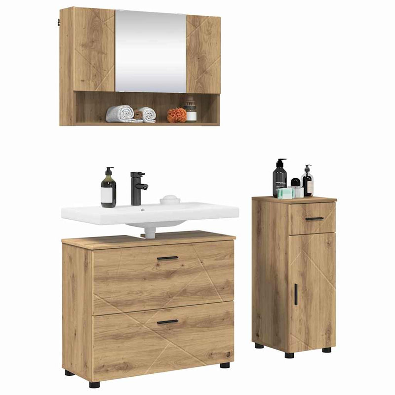 Set de mobilier pentru baie 3 buc. Stejar Artizanal