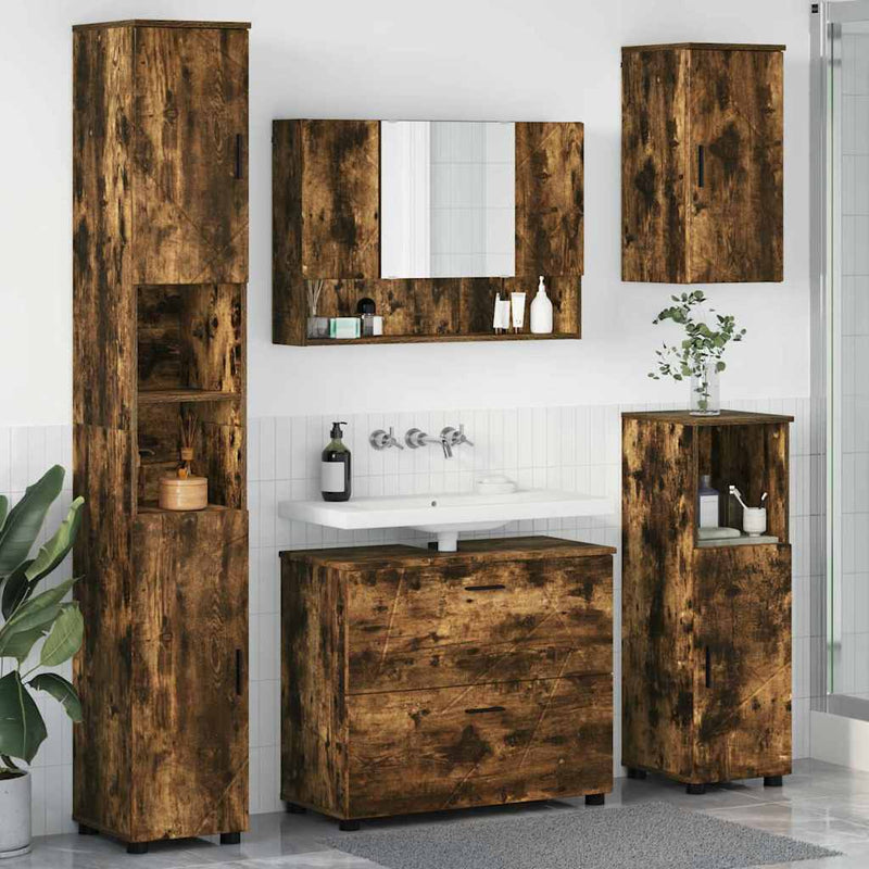Set de mobilier pentru baie 5 buc. Stejar fumuriu