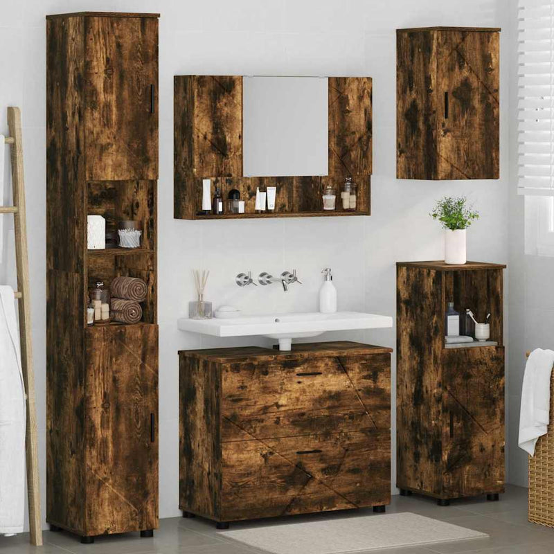 Set de mobilier pentru baie 5 buc. Stejar fumuriu