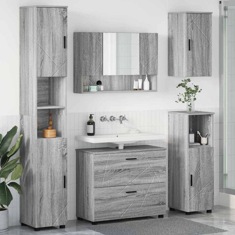 Set de mobilier pentru baie 5 buc. Gri Sonoma 35 x 30 x 192 cm