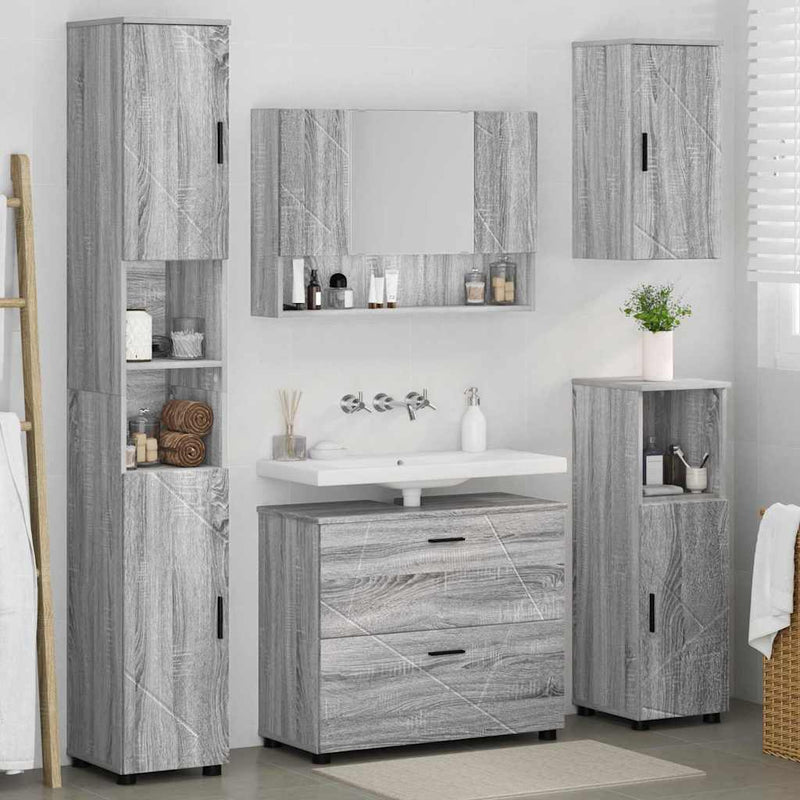 Set de mobilier pentru baie 5 buc. Gri Sonoma 35 x 30 x 192 cm