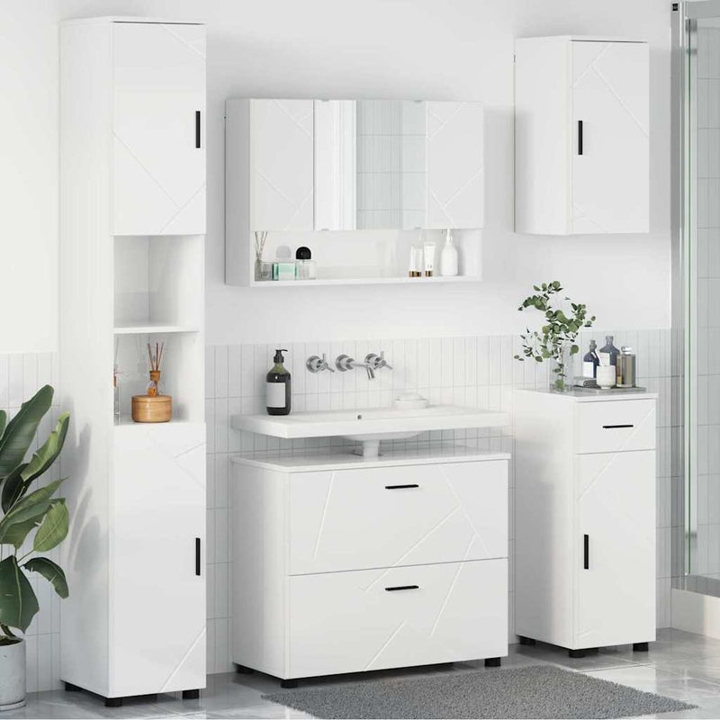 Set de mobilier pentru baie 5 buc. Alb lucios 35 x 30 x 192 cm