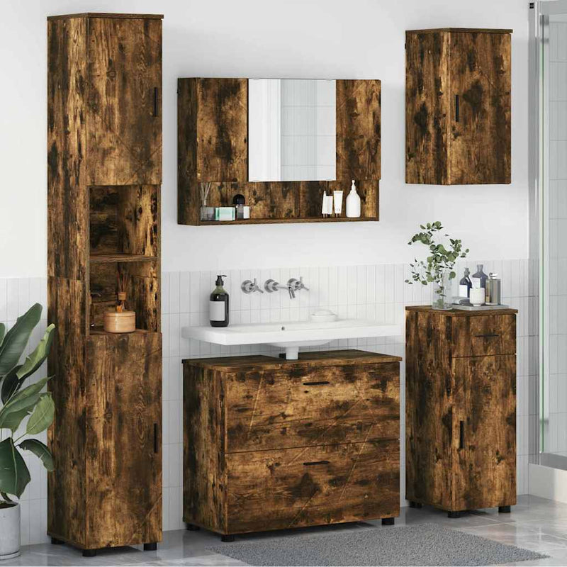 Set de mobilier pentru baie 5 buc. Stejar fumuriu