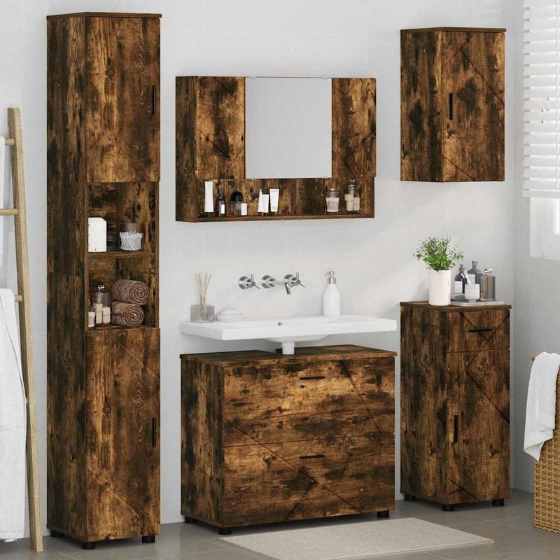Set de mobilier pentru baie 5 buc. Stejar fumuriu