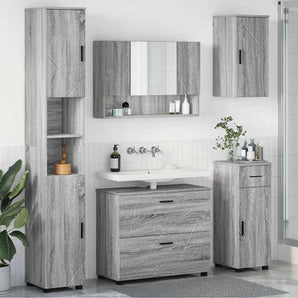 Set de mobilier pentru baie 5 buc. Gri Sonoma 35 x 30 x 192 cm
