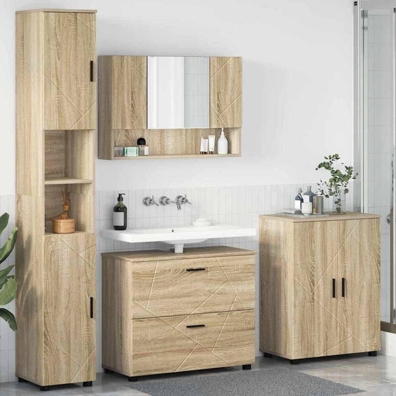 Set de mobilier pentru baie 4 buc. Stejar Sonoma