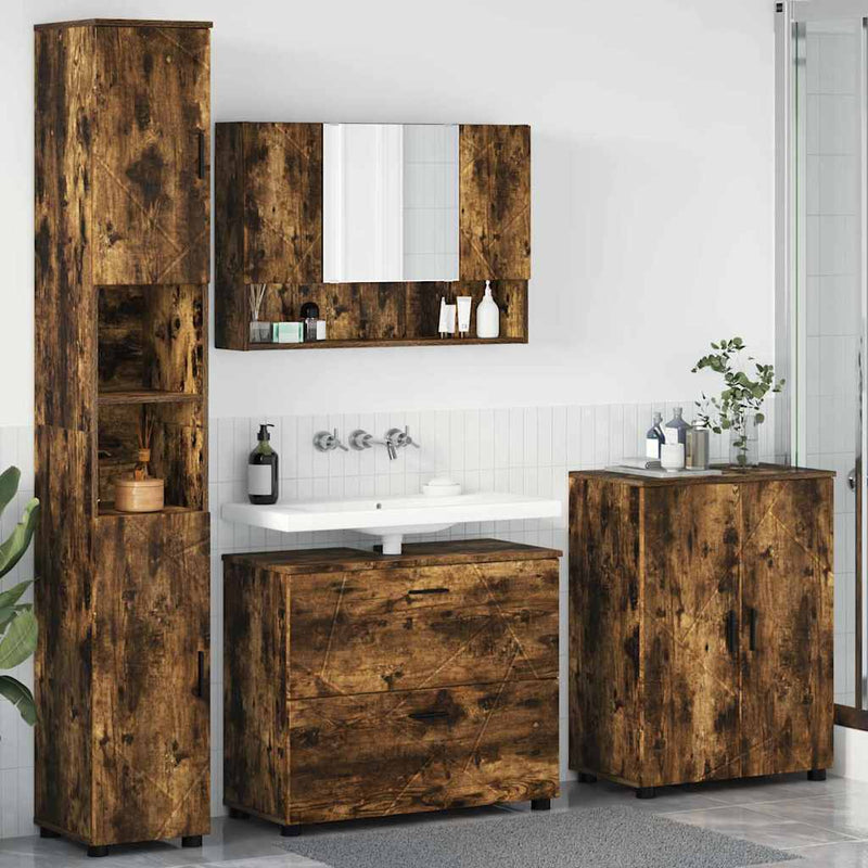 Set de mobilier pentru baie 4 buc. Stejar fumuriu