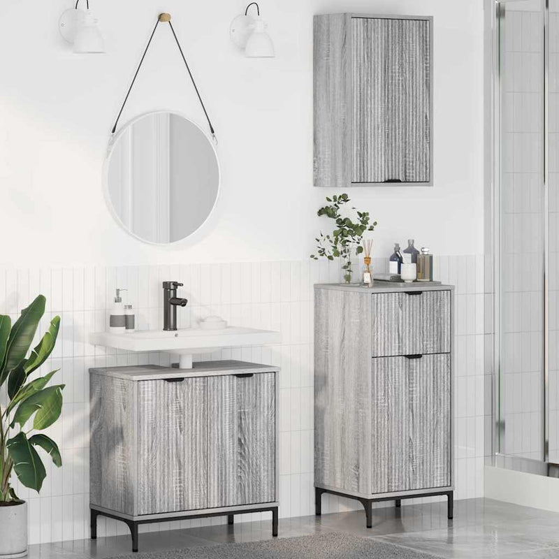 Set de mobilier pentru baie 3 buc. Gri Sonoma