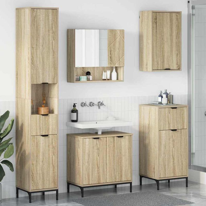 Set de mobilier pentru baie cu sertar Pe perete Stejar Sonoma
