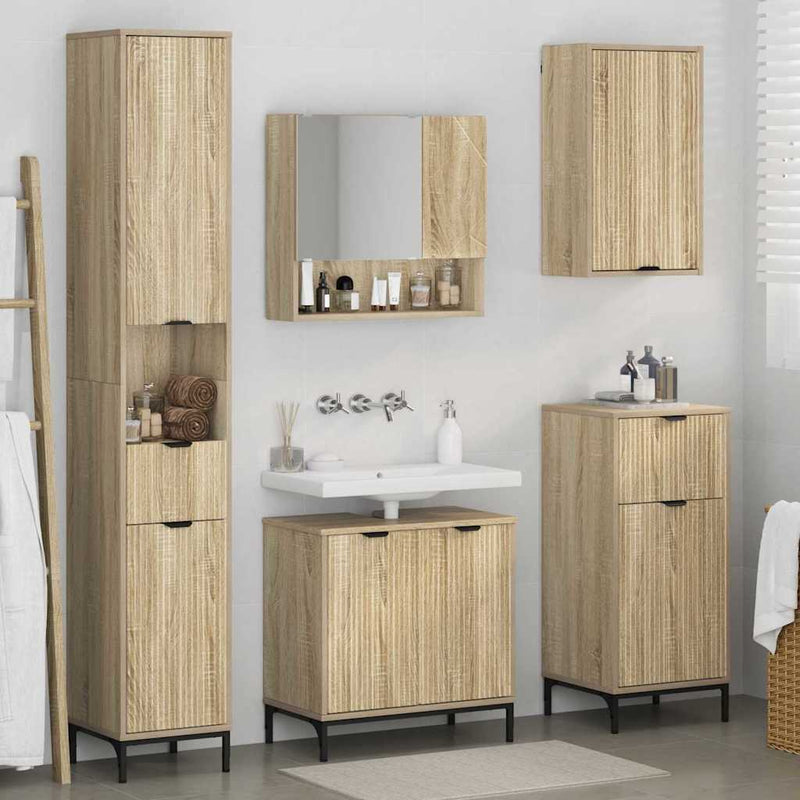 Set de mobilier pentru baie cu sertar Pe perete Stejar Sonoma