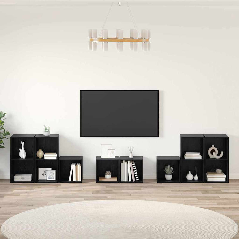 Set dulap TV 8 buc. Stejar Negru Lemn prelucrat