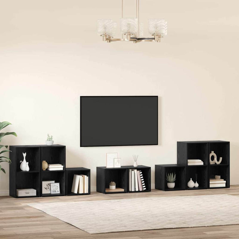 Set dulap TV 8 buc. Stejar Negru Lemn prelucrat