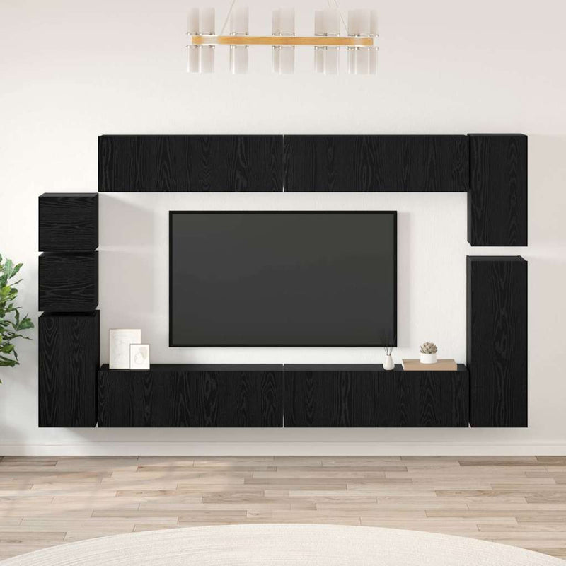 Set comodă TV 9 buc. Stejar Negru Lemn prelucrat