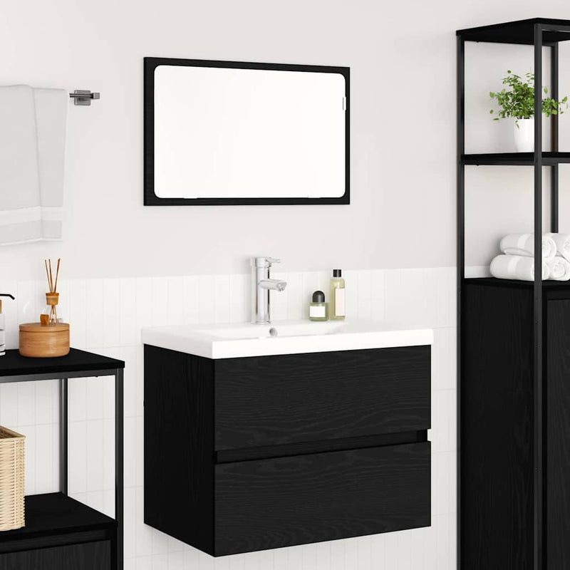Set de mobilier pentru baie 3 buc. Stejar Negru 61 x 39 x 45 cm