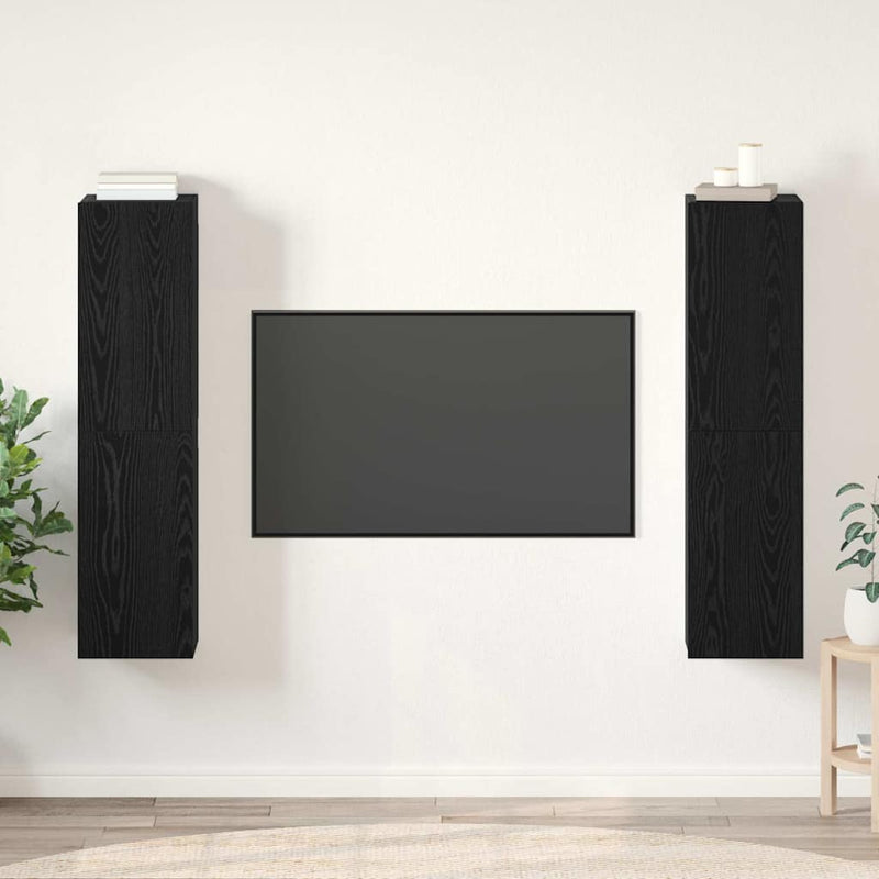 Set comodă TV 4 buc. Stejar Negru Lemn prelucrat