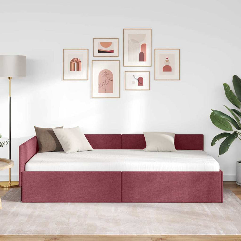 Cadru de pat colțar Roșu Vin 80 cm x 200 cm țesătură