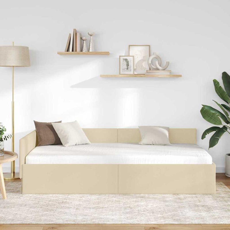 Cadru de pat colțar cu headboard Crem 80 cm x 200 cm țesătură