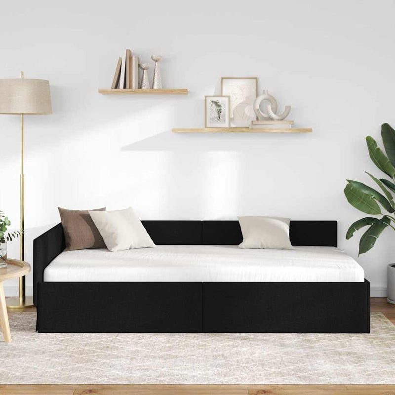 Cadru de pat colțar cu headboard Negru 90 cm x 190 cm țesătură