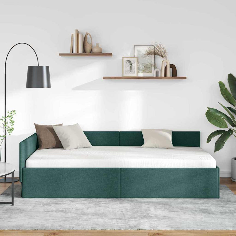 Cadru de pat colțar Verde închis 90 cm x 190 cm țesătură