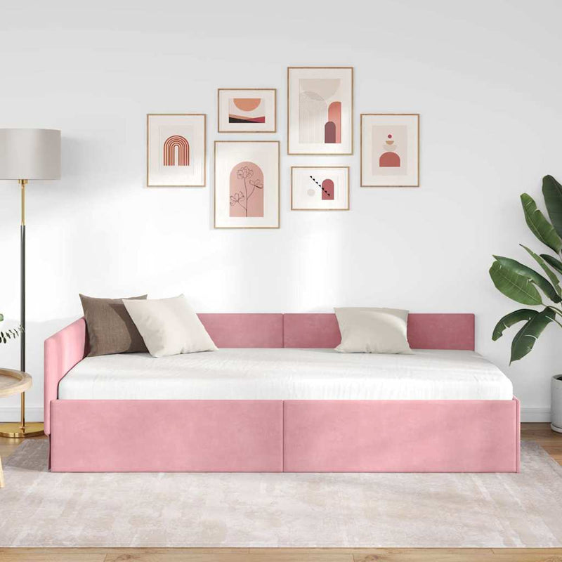 Cadru de pat colțar cu headboard Roz 80 cm x 200 cm Catifea