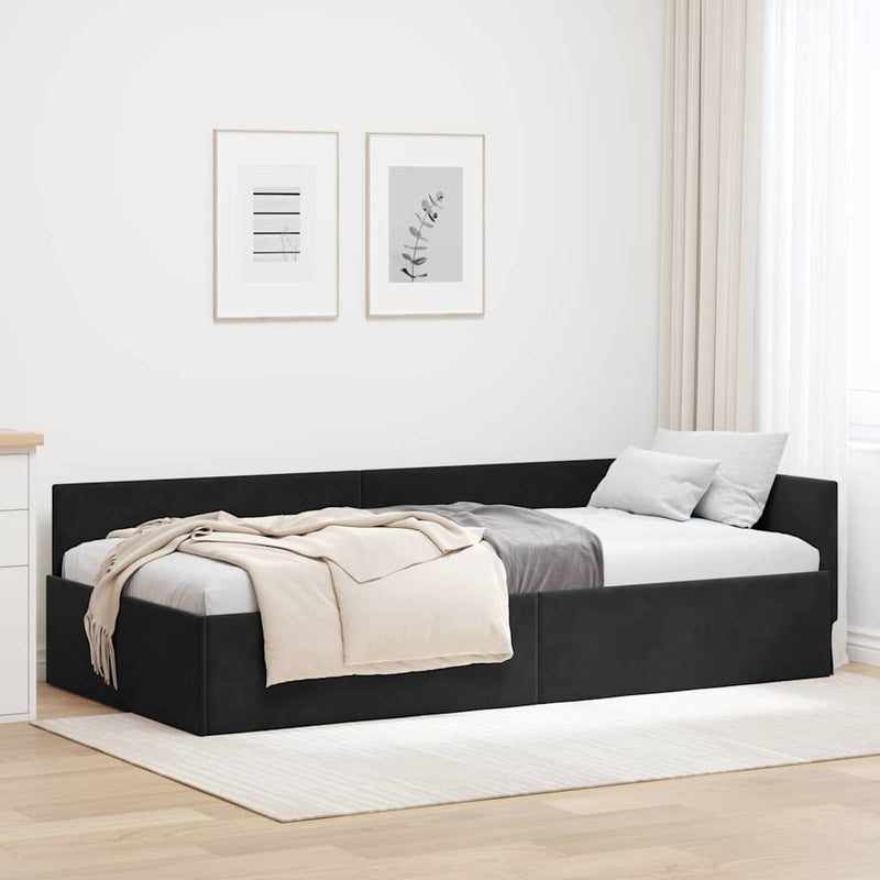 Cadru de pat colțar cu headboard Negru 80 cm x 200 cm Catifea