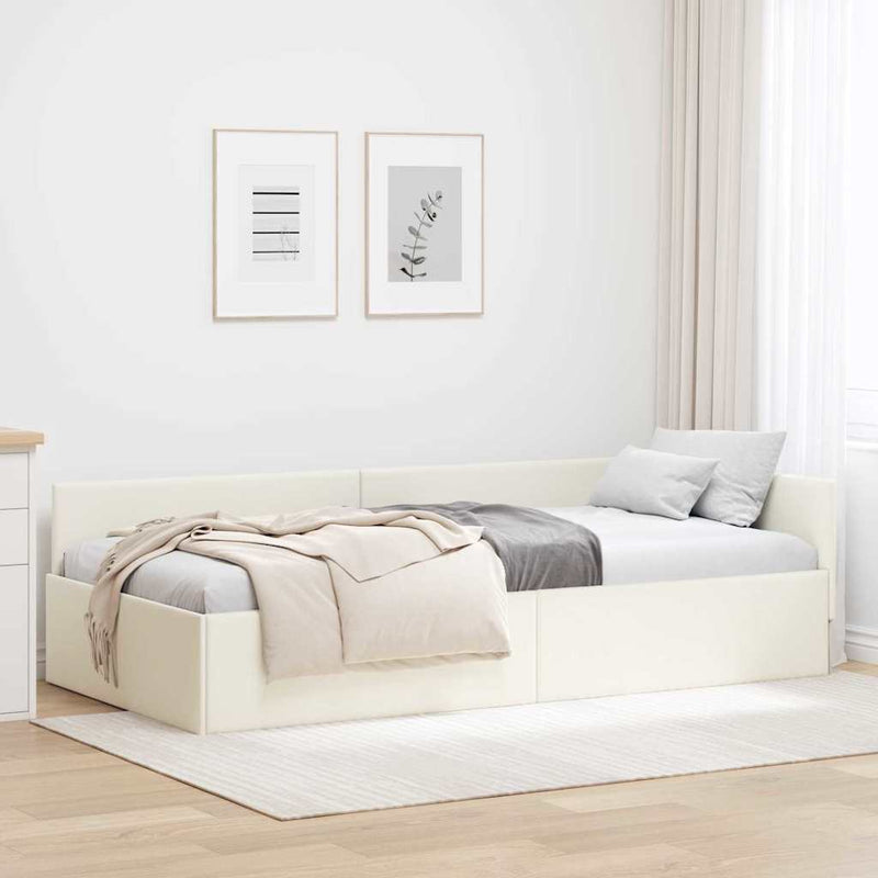 Cadru de pat colțar cu headboard Crem 80 cm x 200 cm Catifea