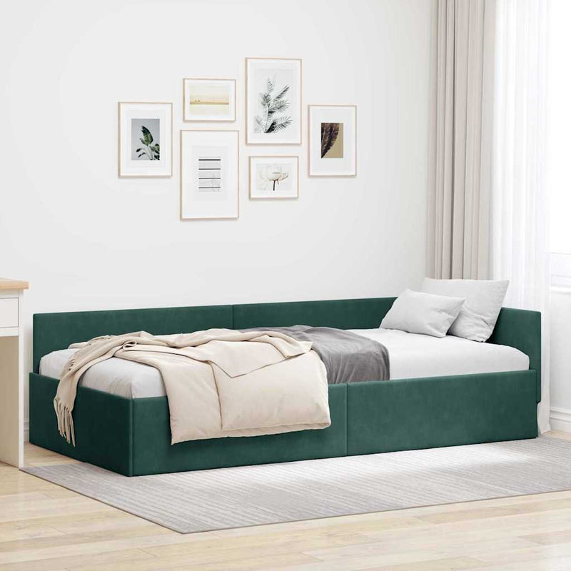 Cadru de pat colțar Verde închis 90 cm x 190 cm Catifea