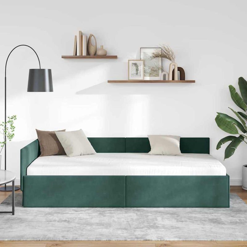 Cadru de pat colțar Verde închis 90 cm x 190 cm Catifea